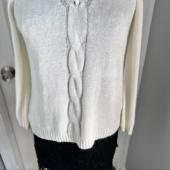 Sz S Entro Ivory Cold Shoulder Knit Sweater - Picture 8 of 11